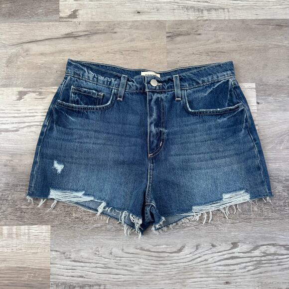 L'AGENCE Pants - L’Agence Distressed Denim Cutoff Shorts Blue Y2K Mini Summer Casual Medium